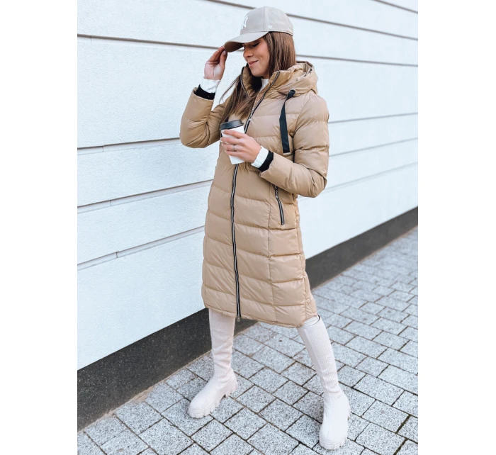 Dámská prošívaná zimní bunda s kapucí MENSI tmavě béžová FashionStreet TY3970 Dámská prošívaná zimní bunda s kapucí MENSI tmavě béžová FashionStreet TY3970