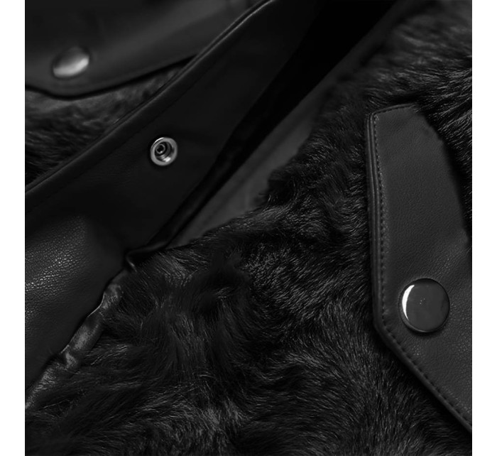 Elegantní černá vesta z eko kůže a kožešiny (BR9592-101)