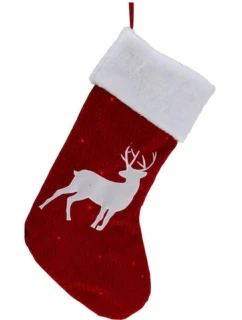 VÁNOČNÍ DÁRKOVÁ PONOŽKA VELKÁ 41CM 12LED SE SOBEM