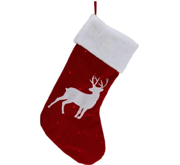 VÁNOČNÍ DÁRKOVÁ PONOŽKA VELKÁ 41CM 12LED SE SOBEM