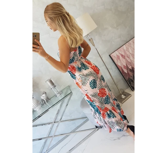 Šaty s motivem listů pudrově růžové