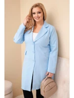 Dámský kabát Plus Size dlouhý s límcem a kapsami modrý Dámský kabát Plus Size dlouhý s límcem a kapsami modrý