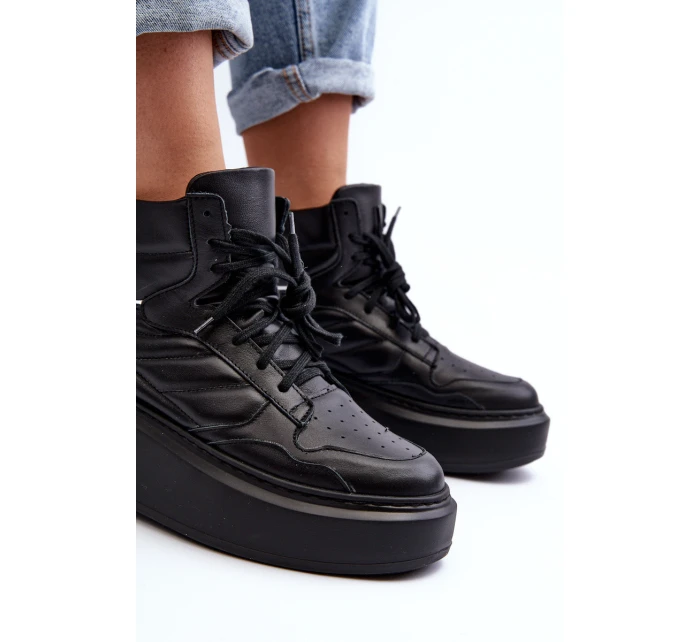 model 21647202 Dámské Kožené Sportovní Boty na Platformě Černé - Zazoo