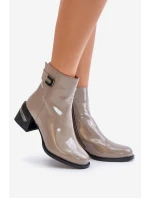 Lakované Boty Na Podpatku Zateplené MR880-093 Šedé