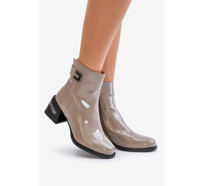 Lakované Boty Na Podpatku Zateplené MR880-093 Šedé