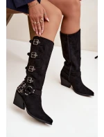 Kozačky Kovbojky na podpatku s přezkami Černé model 21710975 - Boto
