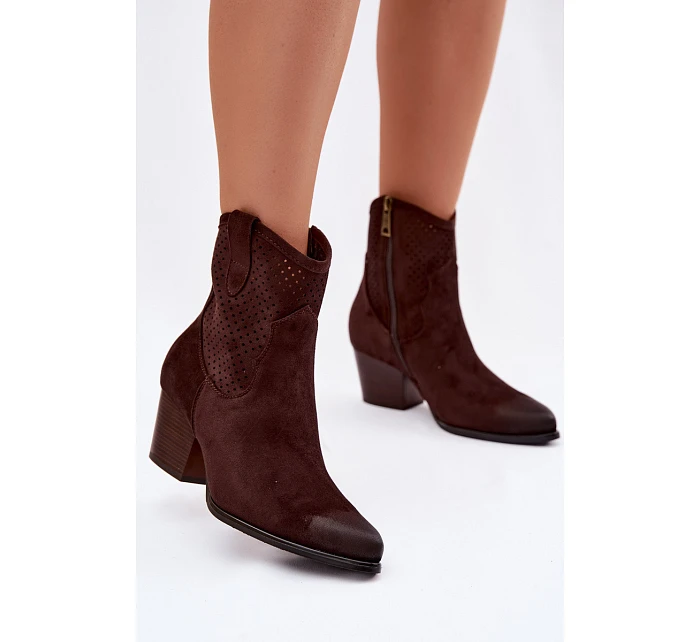 Dámské perforované kotníkové boty Kovbojky Vinceza 58150 Hnědé