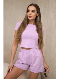 Bavlněná souprava se šortkami fialová