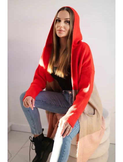 Pruhovaný svetr s kapucí model 19361626 růžová - K-Fashion