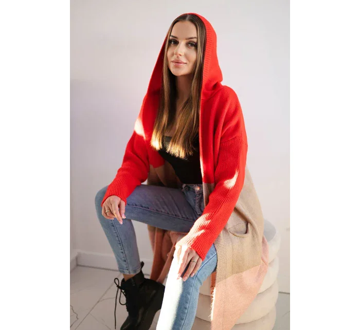 Pruhovaný svetr s kapucí model 19361626 růžová - K-Fashion