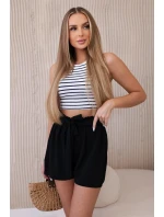 Viskózové šortky zavazované v pase černý