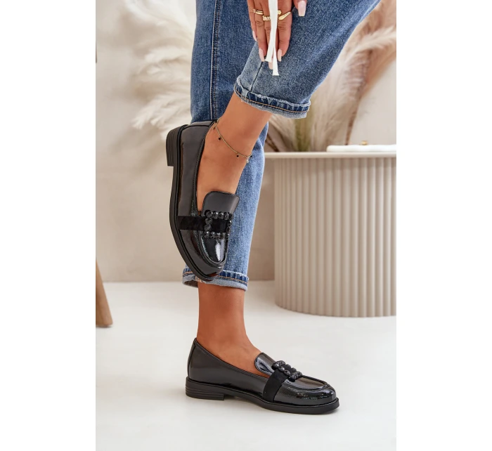 Lakované Dámské Mokasíny S Dekorací Černé model 21670156 - VINCEZA