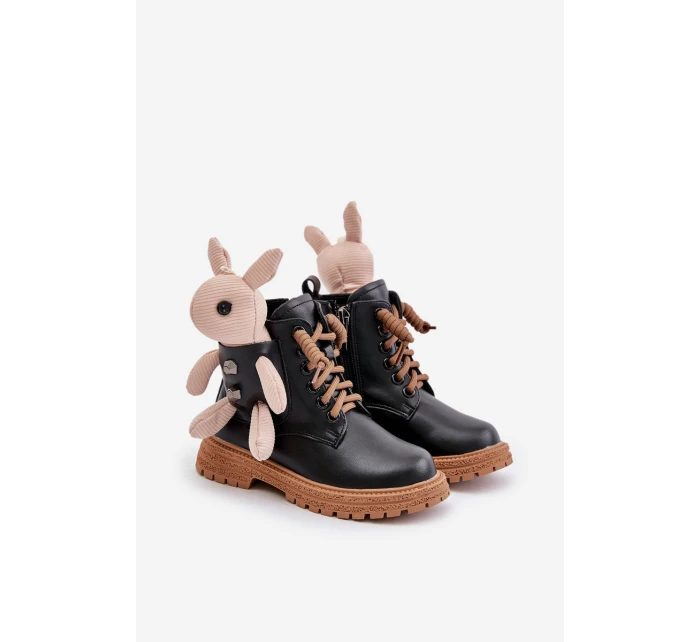 Kožené Zateplené Dětské Boty Na Zip S Medvídkem Černé Vinceza 36261