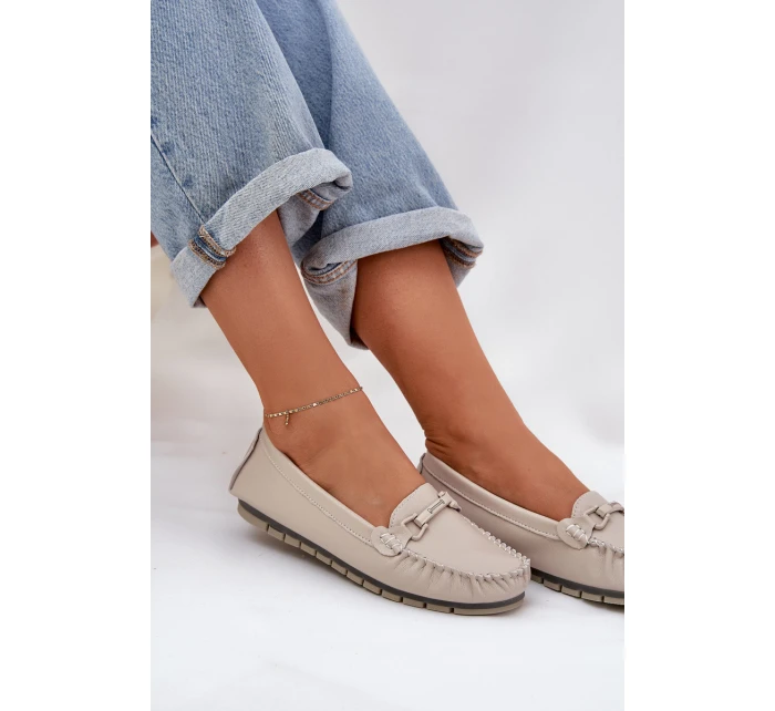 Ploché Kožené Mokasíny S Ozdobou model 21686035 Béžové - S.Barski