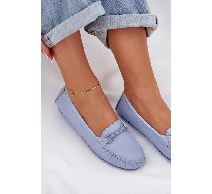 Ploché Kožené Mokasiny S Ozdobou S.Barski LR51-547 Modré