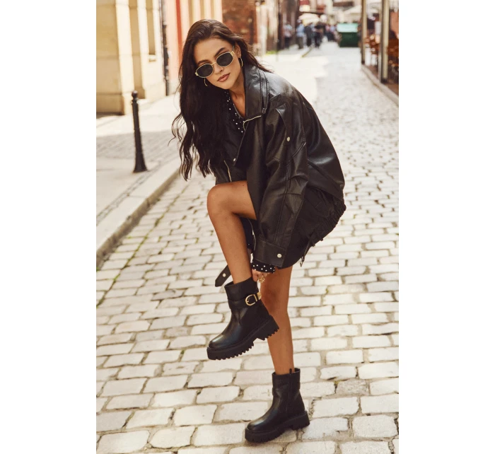 Zateplené dámské kotníkové boty se zlatým sponem Černé Elanore Zateplené dámské kotníkové boty se zlatým sponem Černé Elanore