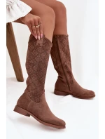 Dámské Kozačky S Vzorem Na Ploché Podpatku S  Hnědé model 21713460 - S.Barski