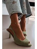 Dámské sandály na jehlovém podpatku Eko semiš zelené model 22092022 - Boto