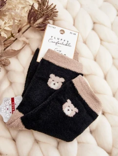 Dámské teplé ponožky s medvídkem, černé