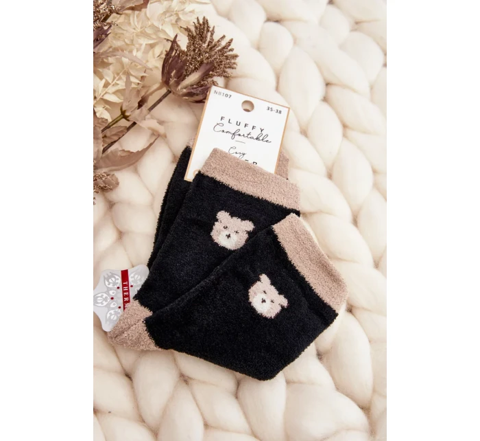 Dámské teplé ponožky s medvídkem, černé Dámské teplé ponožky s medvídkem, černé
