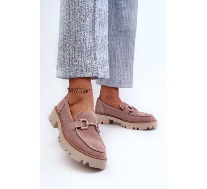 Semišové dámské mokasíny s ozdobou D&A Pink Semišové dámské mokasíny s ozdobou D&A Pink