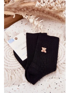 Teplé dámské ponožky s medvídkem a vlnou – černé