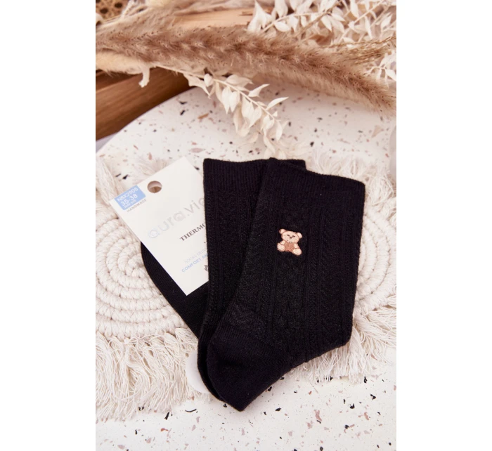 Teplé dámské ponožky s medvídkem a vlnou – černé Teplé dámské ponožky s medvídkem a vlnou – černé
