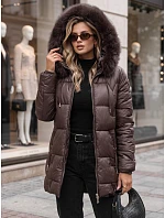 Dámská zimní prošívaná bunda s kapucí, tmavě hnědá, FashionStreet TY5758 Dámská zimní prošívaná bunda s kapucí, tmavě hnědá, FashionStreet TY5758