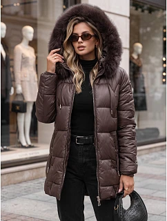 Dámská zimní prošívaná bunda s kapucí, tmavě hnědá, FashionStreet TY5758