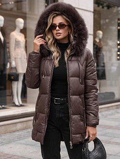 Dámská zimní prošívaná bunda s kapucí, tmavě hnědá, FashionStreet TY5758