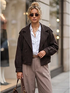 Krátký dámský dvouřadý kabát v čokoládové barvě FashionStreet TY6026