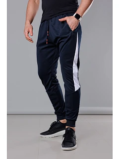 Tmavě modrobílé pánské teplákové kalhoty se vsadkami model 18347885 - J.STYLE