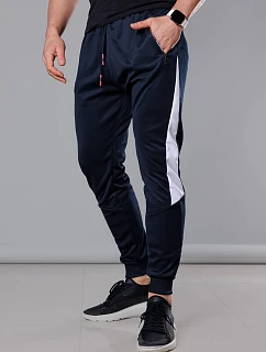 Tmavě modrobílé pánské teplákové kalhoty se vsadkami model 18347885 - J.STYLE