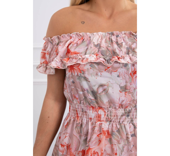 Květinové meruňkové šaty s odhalenými rameny