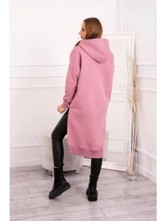 Zateplená mikina s bočními rozparky tmavě růžová