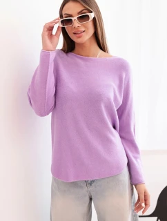 Dámský svetr z viskózy s dlouhým rukávem a kulatým výstřihem jasně fialový