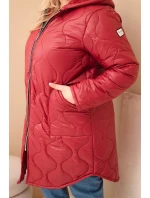 Dámská zimní prošívaná bunda Plus Size s kapucí bordová