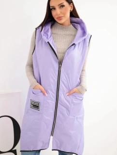 Dámská prošívaná vesta Plus Size s kapucí na zip světle fialová