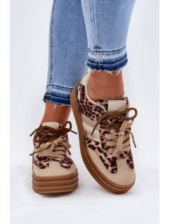 Dámské Tenisky Na Platformě S Dvojitým Šněrováním Leopardí Béžové Niteria