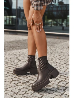 Dámské kotníkové boty s masivním podpatkem a platformou Ekologická kůže hnědé Elvianne