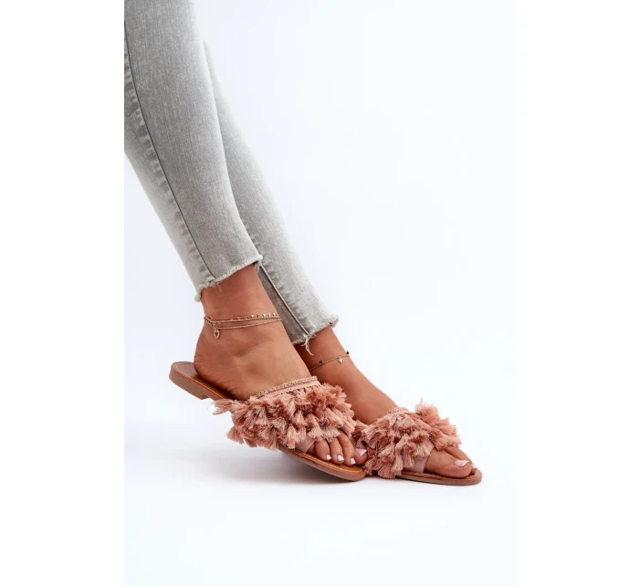 Dámské ploché pantofle s třásněmi, špinavě růžová Rialle