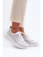 Prolamované dámské tenisky na klínku, přírodní kůže, světle šedá S.Barski Prolamované dámské tenisky na klínku, přírodní kůže, světle šedá S.Barski