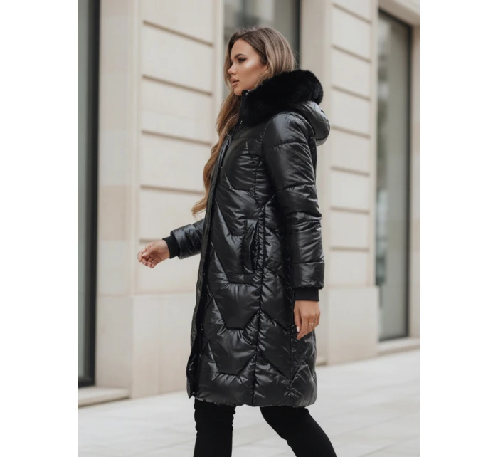 Dámská zimní bunda ELECIO dlouhá prošívaná s kapucí černá FashionStreet TY5178z