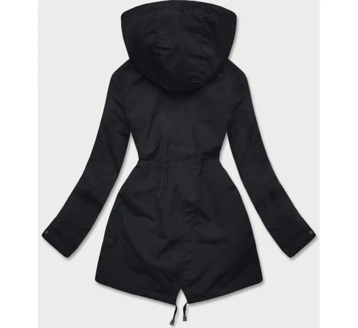 Tenká černá bunda parka s ozdobným lemováním model 18160247 - J.STYLE Tenká černá bunda parka s ozdobným lemováním model 18160247 - J.STYLE