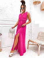 Mušelínové šaty s vázaným výstřihem fuchsiové (8298)