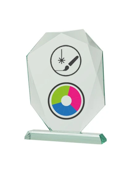 Trofeum szklane z nadrukiem kolorowym grawerowaniem  farbą i etui model 21829052