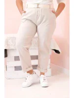 Dámské bavlněné kalhoty Plus Size s páskem béžový Dámské bavlněné kalhoty Plus Size s páskem béžový