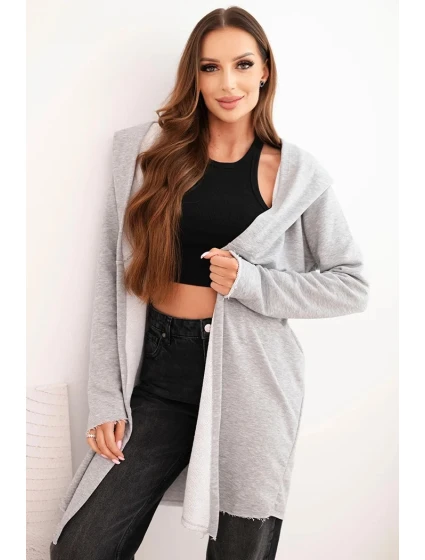 Dámská bavlněná bunda s kapucí a prodlouženým předním dílem šedý melír Dámská bavlněná bunda s kapucí a prodlouženým předním dílem šedý melír