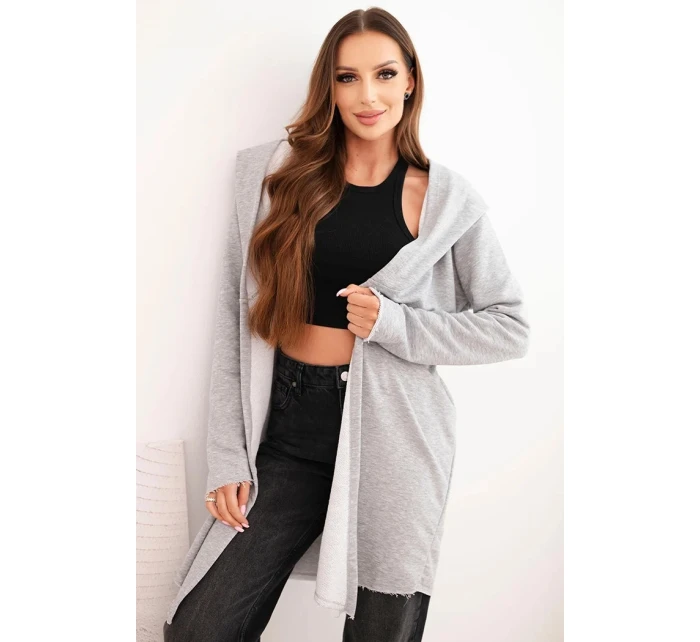 Dámská bavlněná bunda s kapucí a prodlouženým předním dílem šedý melír Dámská bavlněná bunda s kapucí a prodlouženým předním dílem šedý melír