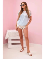 Dámská bavlněná blůza s krátkým rukávem a květinovým potiskem modrá Dámská bavlněná blůza s krátkým rukávem a květinovým potiskem modrá